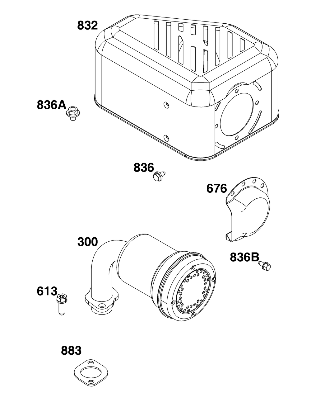 Exhaust Group Diagram and Parts List for 15T232-1850-F1 100000 - 19Z999 Briggs and Stratton Engine